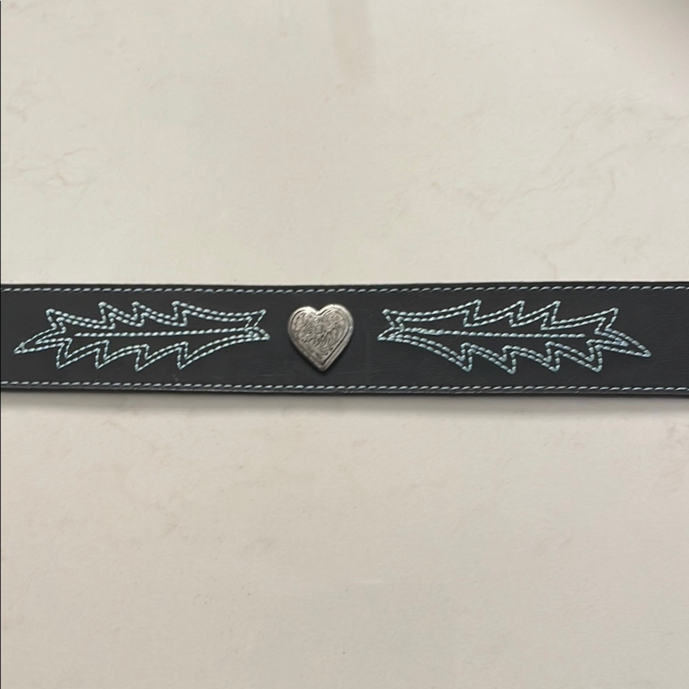 194.Wrangler Genuine Leather Black Belt/ blue stitching and Silver Heart Detail